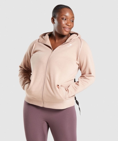 Grey Brown Gymshark Training Zip Up Women's Hoodies | US-05FYDTC