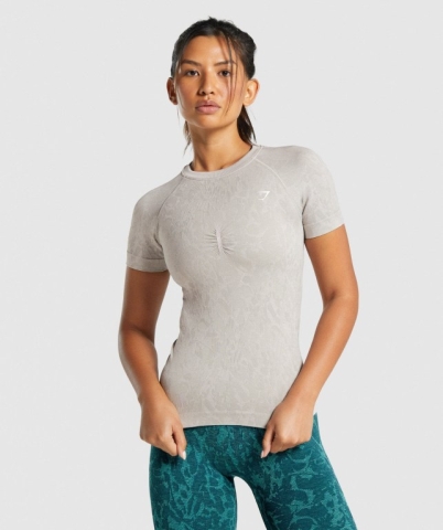 Grey Gymshark Adapt Animal Seamless Women's T Shirts | US-35ASYXJ