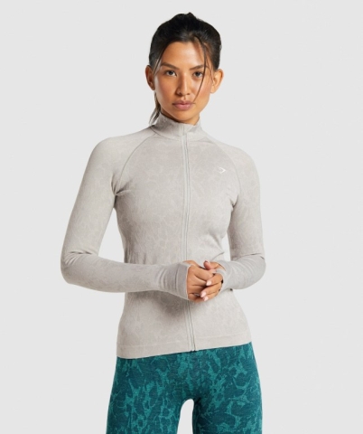 Grey Gymshark Adapt Animal Seamless Zip Up Women's Jackets | US-20ICULY