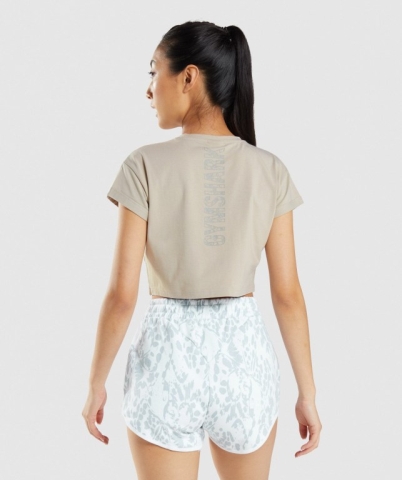 Grey Gymshark Animal Graphic Crop Women's T Shirts | US-09YUXHI