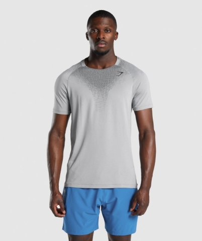 Grey Gymshark Apex Contrast Seamless Men's T Shirts | US-95QBIZN