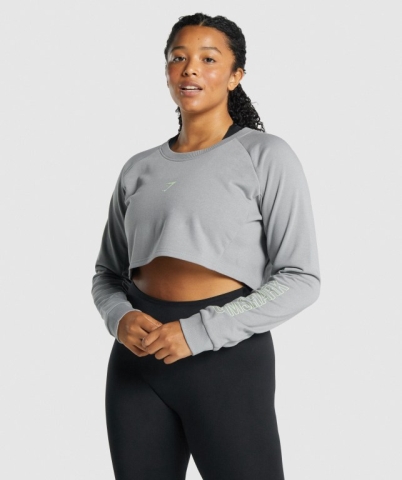 Grey Gymshark Apollo Graphic Cropped Sweater Women's Hoodies | US-09YFZPI