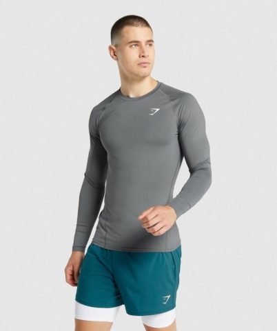 Grey Gymshark Element Baselayer Men's T Shirts | US-19OFVUA