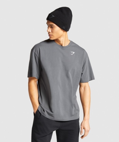 Grey Gymshark Essential Oversized Men's T Shirts | US-98GZAJD