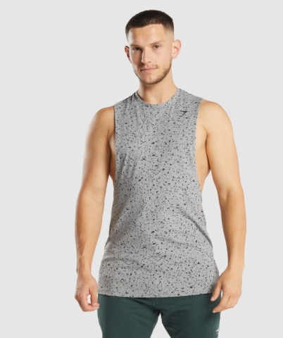 Grey Gymshark Micro Print Drop Arm Men's Tank Tops | US-17EDHJS