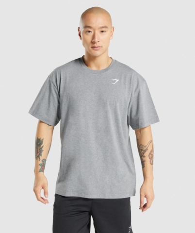 Grey Gymshark Oversized Men's T Shirts | US-80MNQER