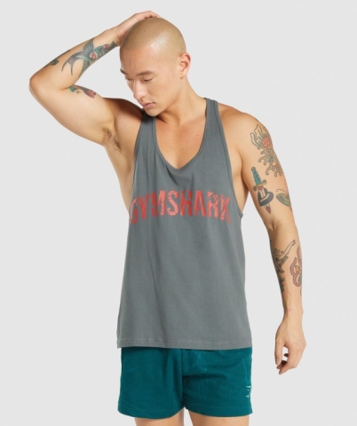 Grey Gymshark Power Men's Tank Tops | US-45WKMYB