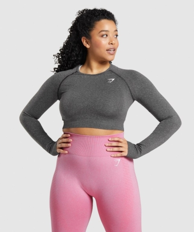 Grey Gymshark Vital Seamless 2.0 Crop Top Women's Sweatshirts | US-86ELIMR