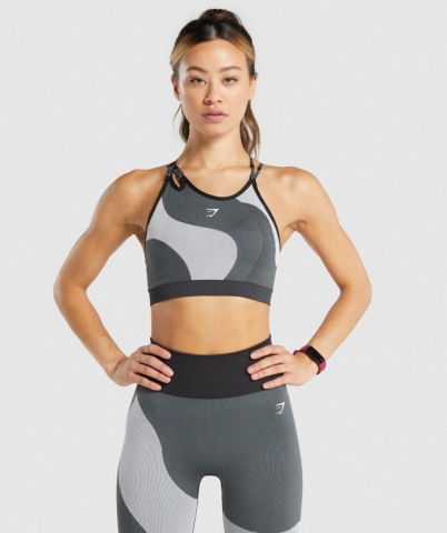 Grey Gymshark WTFlex Seamless Asymmetric Strappy Women's Sports Bra | US-49PYRSZ