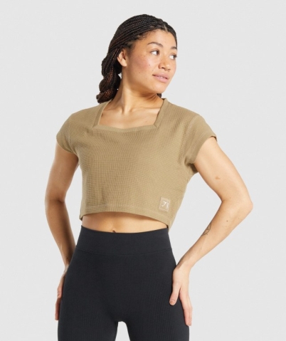 Light Brown Gymshark Pause Crop Top Women's T Shirts | US-58YKHMP