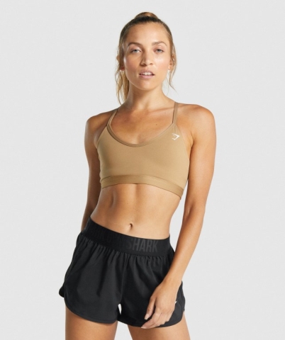 Light Brown Gymshark V Neck Training Women's Sports Bra | US-10ZEMSL