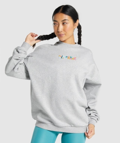 Light Grey Gymshark Sundae Graphic Oversized Sweatshirt Women's Hoodies | US-72JXHPK