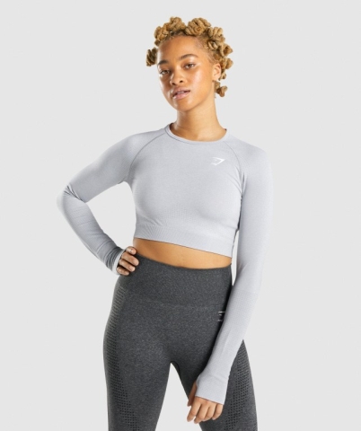 Light Grey Gymshark Vital Seamless 2.0 Crop Top Women's Sweatshirts | US-23FXPSO