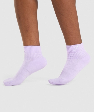 Light Purple Gymshark Sharkhead Embroidered Quarter 2pk Women's Socks | US-24JAIHK