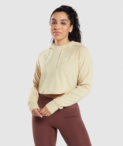 Light Yellow Brown Gymshark Training Cropped Women's Hoodies | US-53STAFQ