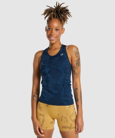 Navy Gymshark Adapt Camo Seamless Women's Tank Tops | US-81TGMZR