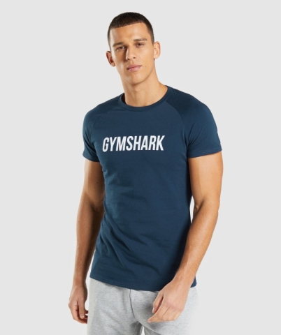 Navy Gymshark Apollo Men's T Shirts | US-62WIMYV