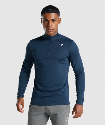 Navy Gymshark Arrival 1/4 Zip Men's Hoodies | US-08HXKUF