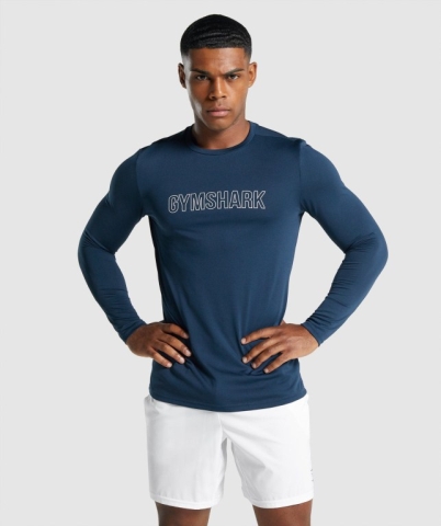 Navy Gymshark Arrival Graphic Men's T Shirts | US-69YSJPH