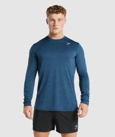 Navy Gymshark Arrival Marl Men's T Shirts | US-01DHJBI