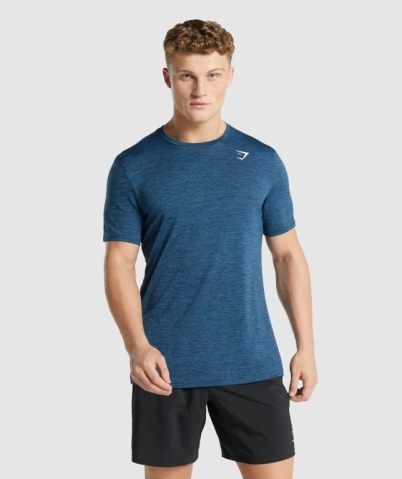 Navy Gymshark Arrival Marl Men's T Shirts | US-95WUAZS