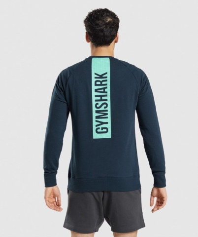 Navy Gymshark Bold Crew Men's Hoodies | US-80PFSHW