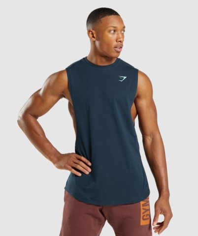 Navy Gymshark Bold Drop Arm Men's Tank Tops | US-78YDWNT