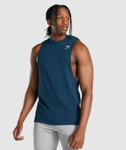 Navy Gymshark Critical 2.0 Drop Arm Men's Tank Tops | US-21ZAUYP