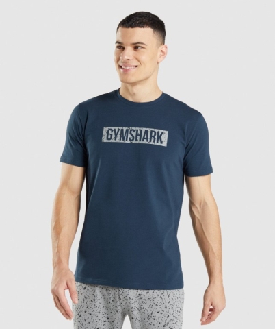 Navy Gymshark Micro Print Block Infill Men's T Shirts | US-52YARVW