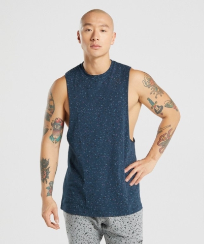 Navy Gymshark Micro Print Drop Arm Men's Tank Tops | US-25HWGNQ