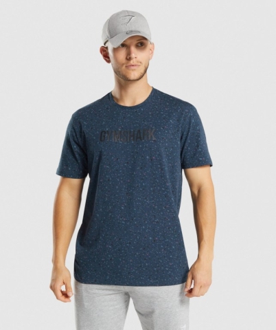 Navy Gymshark Micro Print Men's T Shirts | US-13TPBUG