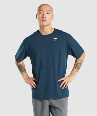 Navy Gymshark Oversized Men's T Shirts | US-93ZDSWM