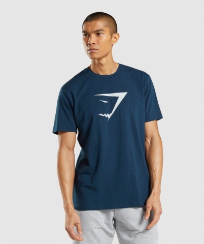 Navy Gymshark Sharkhead Infill Men's T Shirts | US-91NCWLB