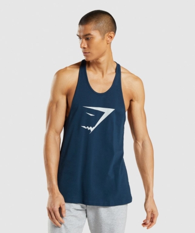 Navy Gymshark Sharkhead Infill Men's Tank Tops | US-52LJHIQ