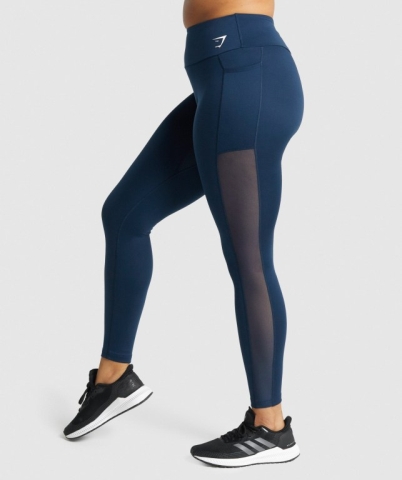 Navy Gymshark Training Mesh Pocket High Waisted Women's Leggings | US-93GZBYF