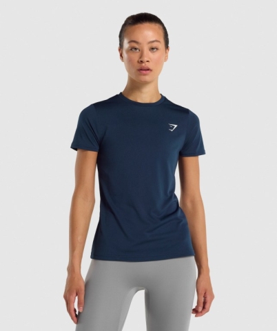 Navy Gymshark Training Women's T Shirts | US-65HJKPG