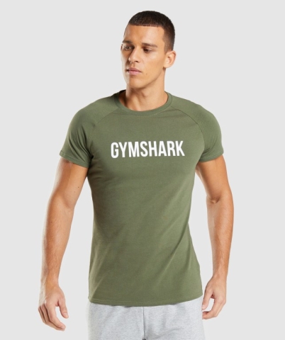 Olive Gymshark Apollo Men's T Shirts | US-86EASQN