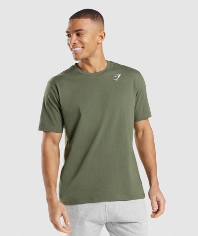 Olive Gymshark Crest Men's T Shirts | US-26UCGZV