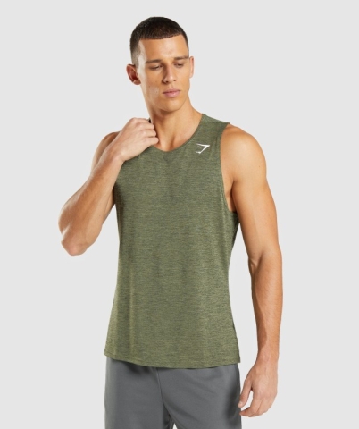 Olive / Olive Gymshark Arrival Slim Marl Men's Tank Tops | US-37NWLJA