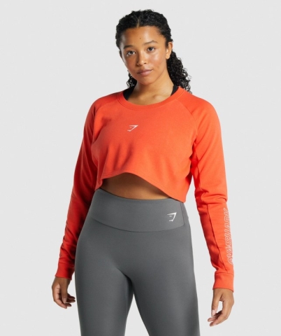 Orange Gymshark Apollo Graphic Cropped Sweater Women's Hoodies | US-87GEPDO