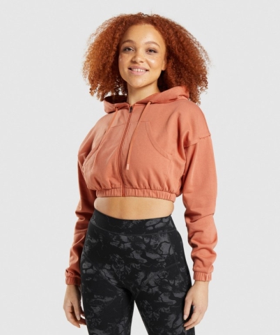 Orange Gymshark KK Fit Zip-Up Cropped Women's Hoodies | US-23RHCSD