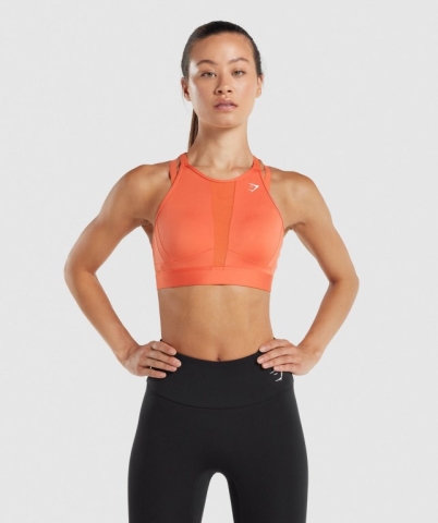 Orange Gymshark Mesh Neckline Training Women's Sports Bra | US-23ZSVYP