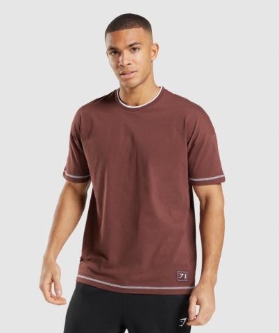 Pink Brown / White Gymshark Recess Men's T Shirts | US-97DNEIV