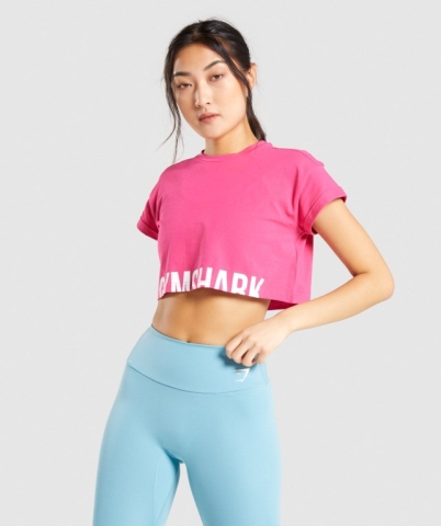 Pink Gymshark Fraction Crop Top Women's T Shirts | US-25YVRDJ