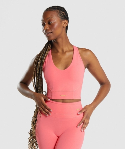 Pink Gymshark Whitney Crop Women's Tank Tops | US-05QWOFL