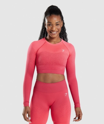 Pink / Red Gymshark Adapt Ombre Seamless Crop Top Women's Sweatshirts | US-92WIJGU