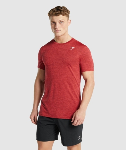 Red Gymshark Arrival Marl Men's T Shirts | US-14VMSXY