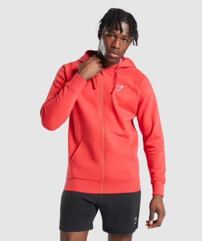 Red Gymshark Crest Zip Up Men's Hoodies | US-61KMXRZ