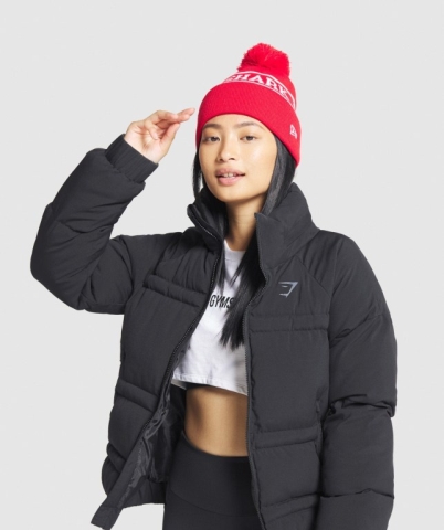 Red Gymshark New Era Tab Beanie Women's Headwear | US-48UNTAD