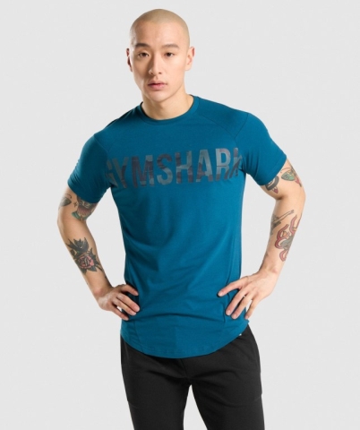 Turquoise / Camo Gymshark Bold Men's T Shirts | US-07SIUVN